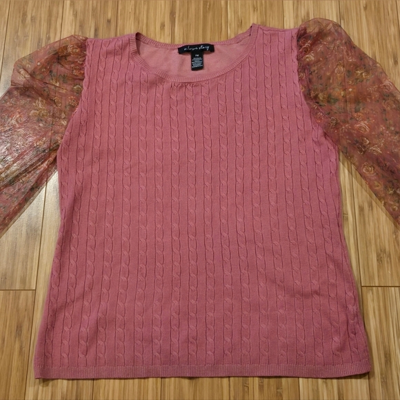 💚 NWOT A Love Story Pink Top with Sheer Sleeves - Picture 2 of 9